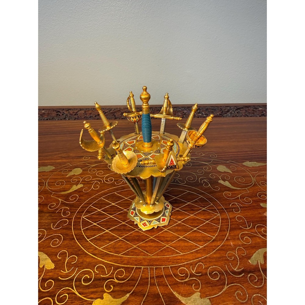 Vintage Toledo Spain Sword Cocktail Picks Set with Stand,‎ 8 Mini Swords